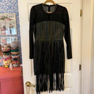 Nasty Gal Vegan Leather Fringe Mini Dress - Mesh Sleeves, Size M
